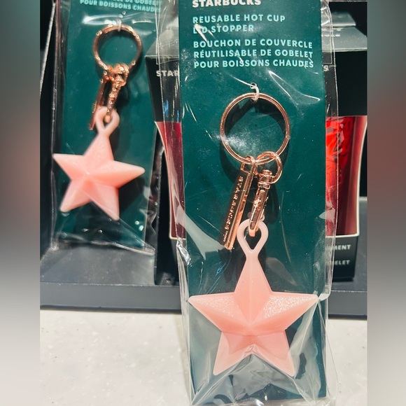 Starbucks Pink Glitter Star Keychain FOB Hot Cup Tumbler Lid Stopper New 2023 - Picture 10 of 12